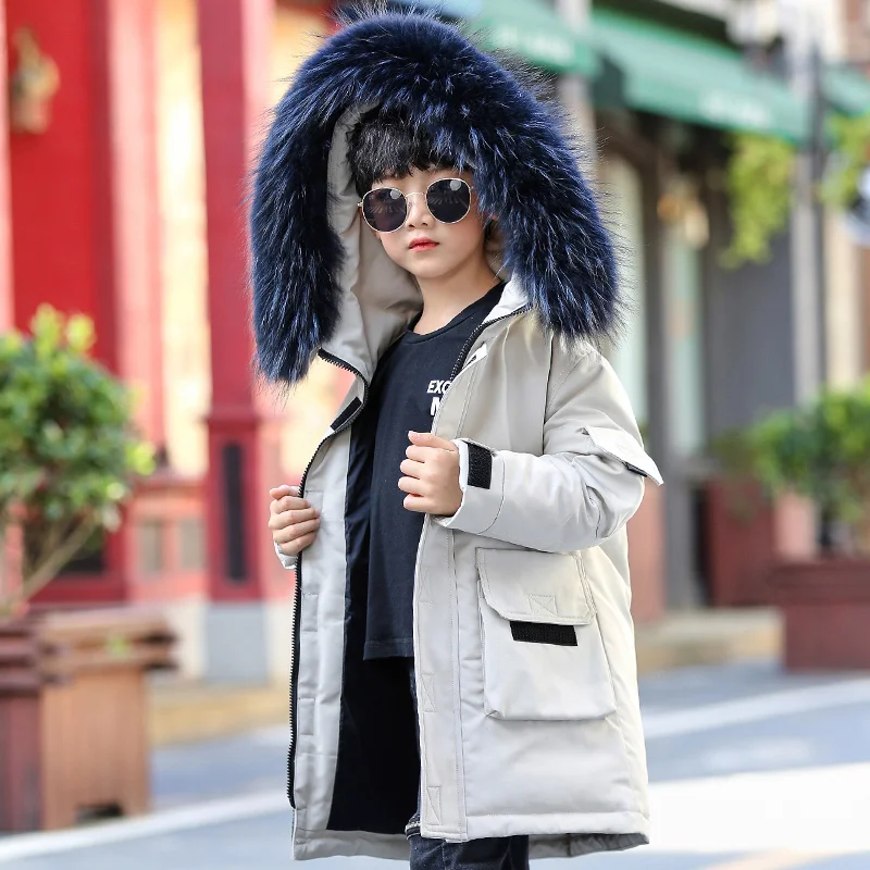 Brand Children Down Parkas Coats Boy Down Jackets Warm Long Model Fur Kids Teenager Thickening Outerwear For Cold Winter 0833