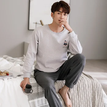 

Men Pajama Sets Cotton Male Long Sleeve O-Neck Pyjama Set For Man Autumn Winter Sleepwear Suit Casual Homewear Nightwear