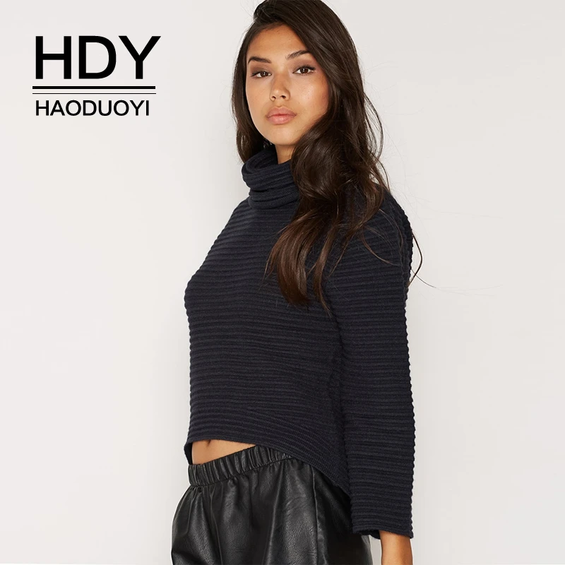

HDY Haoduoyi Loose Plus Size Soft Warm Personality Casual Short Section Navel Long Sleeve Half High Collar Fashion Sweater