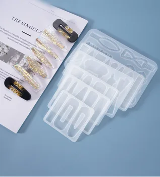 

NEW Crystal Epoxy Mold Hair Clip Silicone Mold Acrylic Resin Hair Barrette Resin Molds Geometric Alligator Hair Clips Resin Mold