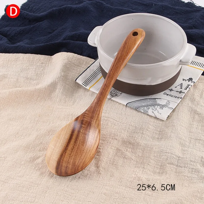 10 видов кухонной утвари антипригарный особенный деревянный кухонная посуда с длинной ручкой шпатель большая ложка и плоская лопатка кухонные принадлежности - Цвет: D