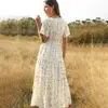 White Long Dress Women Elegant Floral Ruffle Sexy Deep V Neck Slit Dresses Summer Casual 2022 Blue Midi Clothes Ruched Trendyol ► Photo 3/6