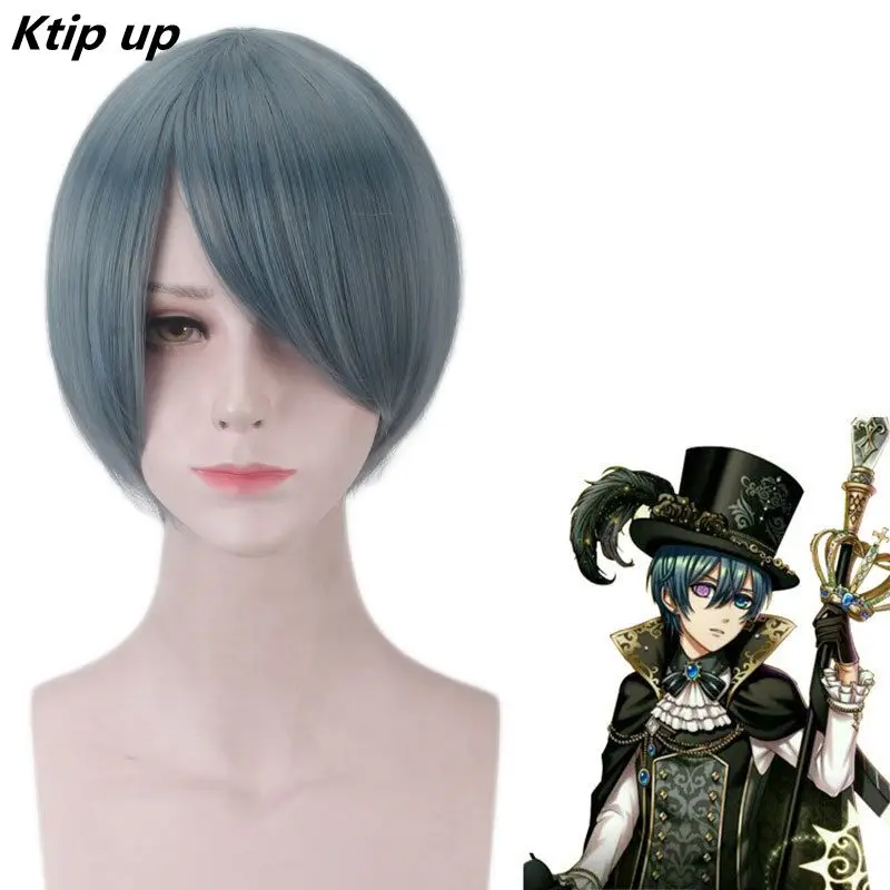 

Ktip Up Anime Black Butler Kuroshitsuji Ciel Phantomhive Wigs Grey Blue Heat Resistant Synthetic Hair Cosplay Wig