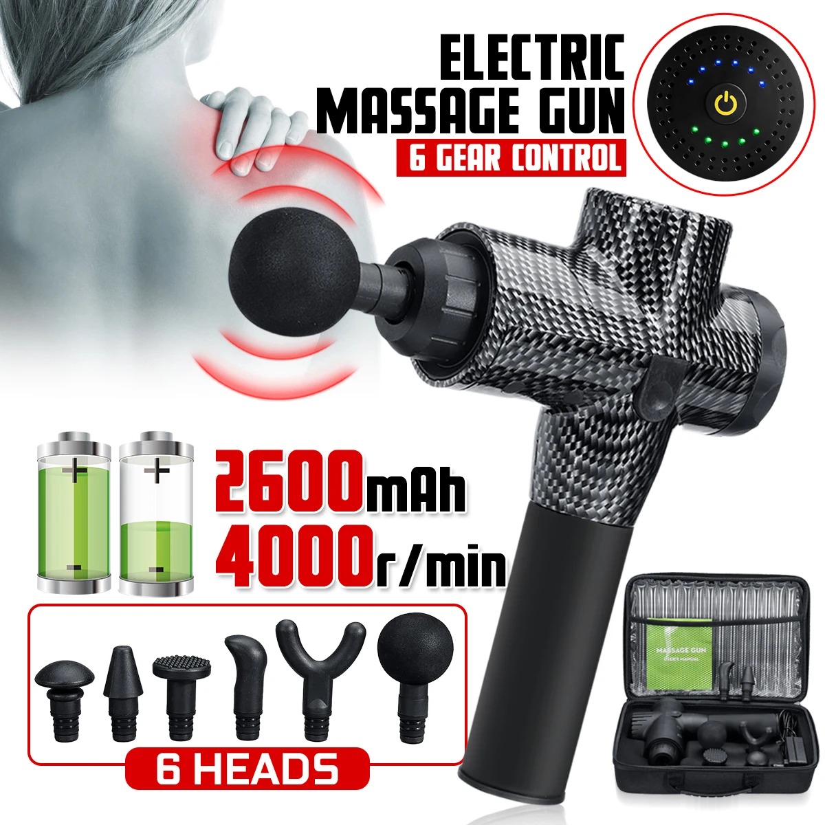 4000r/min Led-anzeige Massage Guns 5 Gears Muscle Massager Schmerzen Sport Massage Maschine Entspannen Körper Abnehmen Relief 6 köpfe 4000r/min Led-anzeige Massage Guns 5 Gears Muscle Massager Schmerzen Sport Massage Maschine Entspannen Körper Abnehmen Relief 6 köpfe