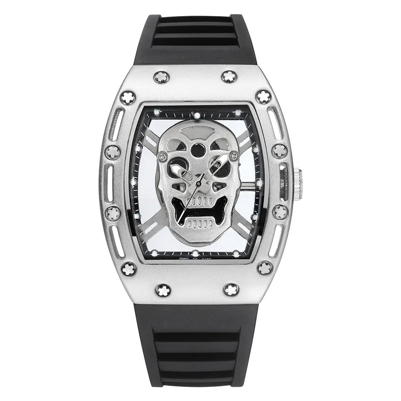 

Switzerland watches men luxury brand Fashion Hollow Men's Watch Wine Barrel Watch Silicone Quartz Watch silver