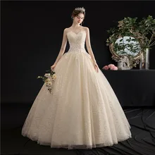 Señora Win Strapless vestido de novia 2020 nuevo champán encaje hasta vestido de baile princesa Vintage encaje vestidos de boda bordados H103