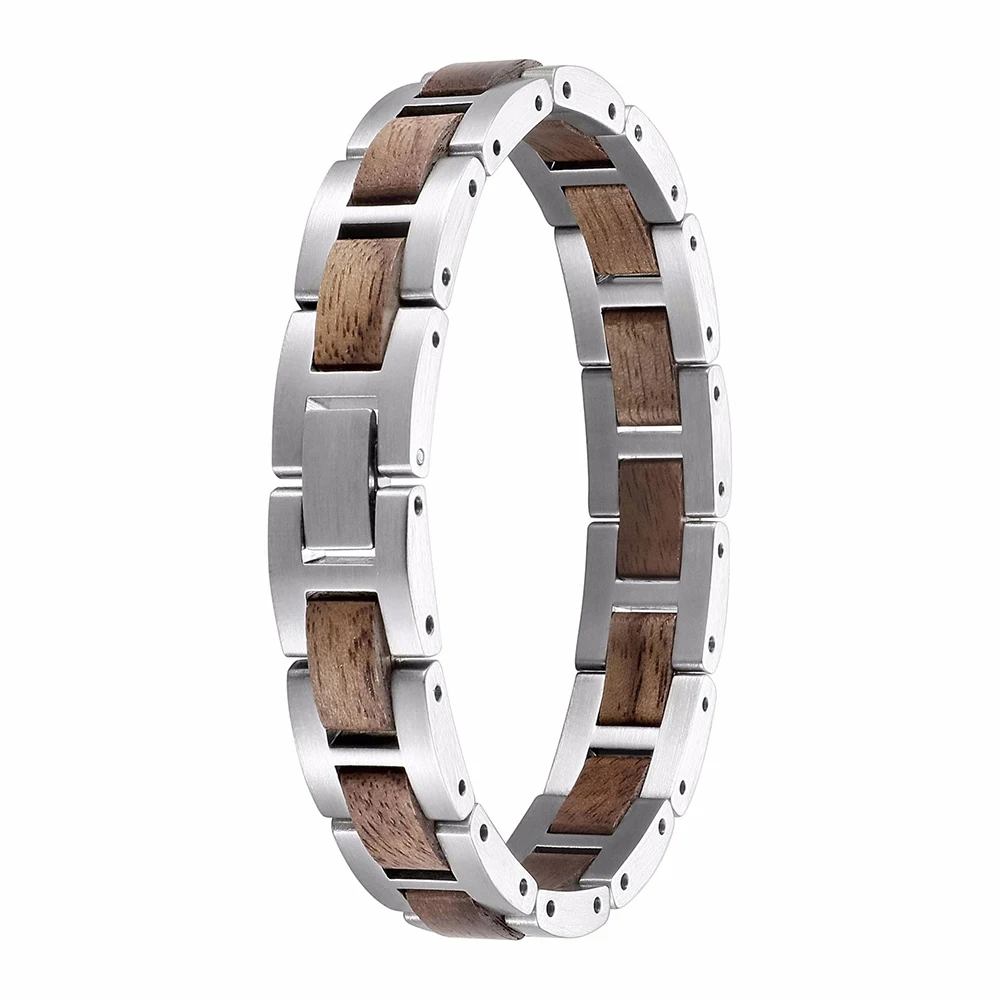 Мужской браслет, Повседневный, модный, два слоя нержавеющей стали, один, грецкий орех, браслеты с ювелирной пряжкой из нержавеющей стали, рок, мужские ювелирные изделия