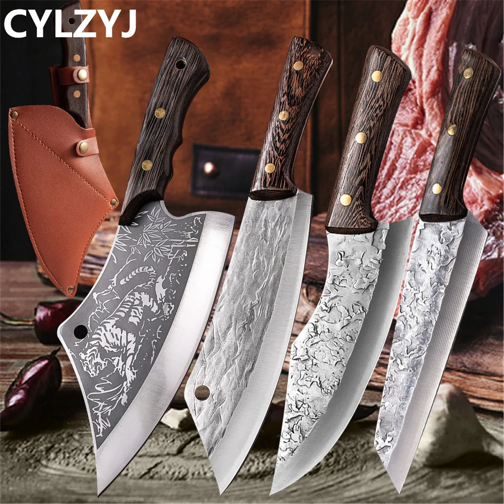 JENZESIR 5Cr15Mov Professional Butcher Knife Set Chef Knife Set Kitchen  Knife Set Sharp Blade Slicer Cleaver Knife Stainless Steel Kitchen Knives
