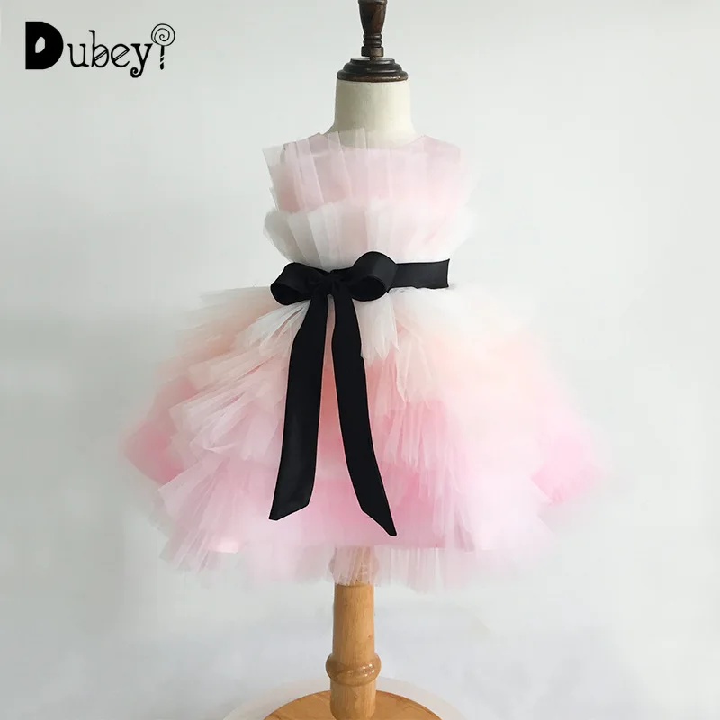 

Elegant Prom Dress Baby Girl Prinsess Dress Tulle Layered Dress with Bow Ball Gown Pink Party Girl Dress Pastel Clothing