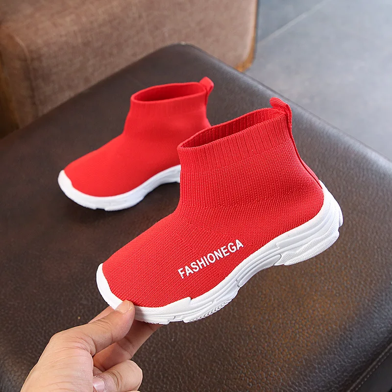 Европейский светильник, дизайн, носки, обувь для мальчиков и девочек, высокое качество, эластичные спортивные кроссовки для бега, детская обувь для тенниса, крутые детские кроссовки - Цвет: Red