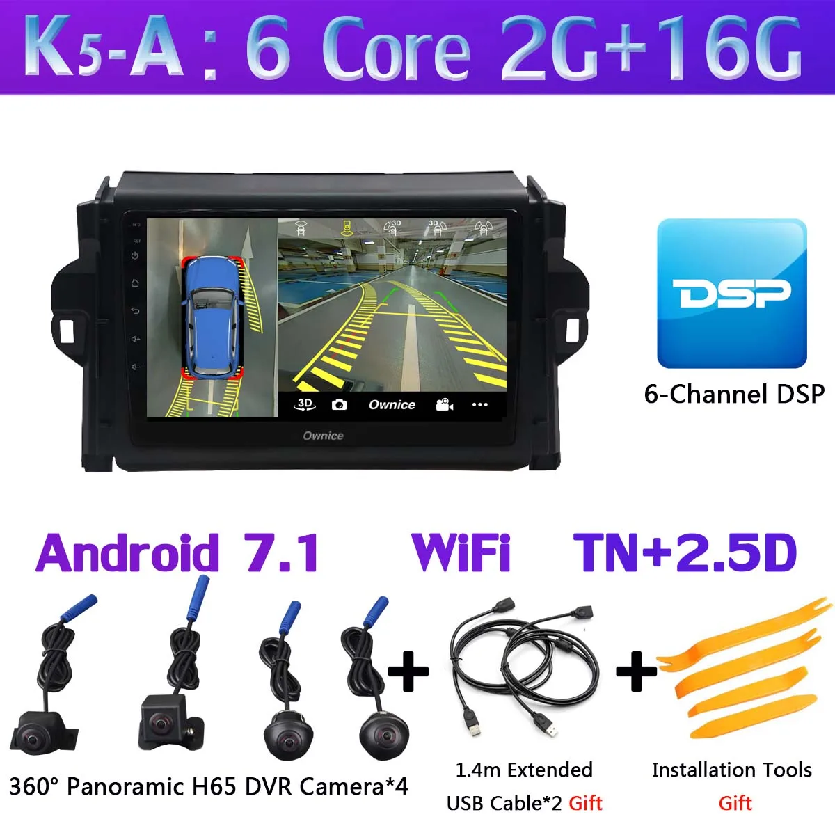 360°Camera Android 9,0 4+ 64G SPDIF DSP CarPlay автомобильный мультимедийный плеер для Тойота Королла gps радио головное устройство - Цвет: K5-A