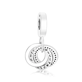

Fits Original Fine Charm Bracelets & Necklaces 925 Sterling Silver DIY Beads Accessories Pave CZ Openwork Three Rings Pendant