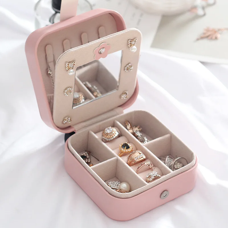 Portable jewelry box stud earrings storage leather small bag | Дом и сад