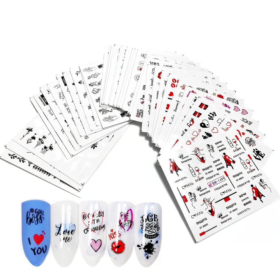 33pcs Water Nail Sticker Set Russian Word Sexy Women Design Water Decal Sliders Wraps Tool Manicure Nail Art Decor Tips Newest