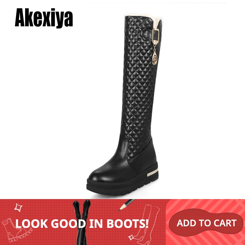 Skup 2020 nowe buty damskie buty do kolan kwadratowe obcasy moda okrągłe Toe gumowa podeszwa kobieta skórzane buty zimowe czarne