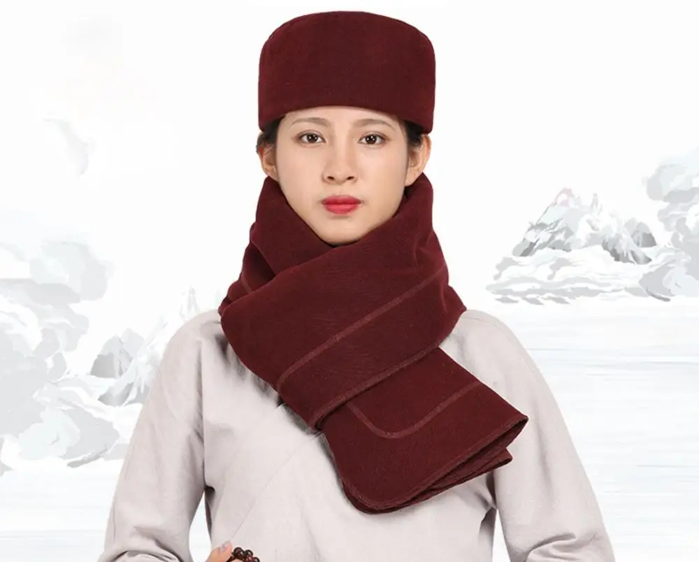 dark red hat scarf Зимняя теплая шапка дзен для медитации шаолинские монахи кунг-фу Боевые искусства шляпа буддистский монах шапки шарф - Цвет: dark red hat scarf