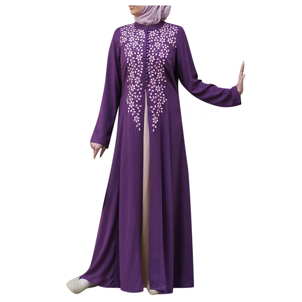 Модное женское мусульманское платье, кафтан, арабский джилбаб, абайя, исламское кружево, сшитое макси, элегантные вечерние платья, винтажное платье для девушек - Цвет: Purple