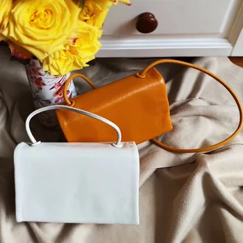

First Layer Leather Organ Bag Korean Girls Solid color Handbags Soft Cowhide Oblique Messenger Bag Flap Shoulder Envelope Bag