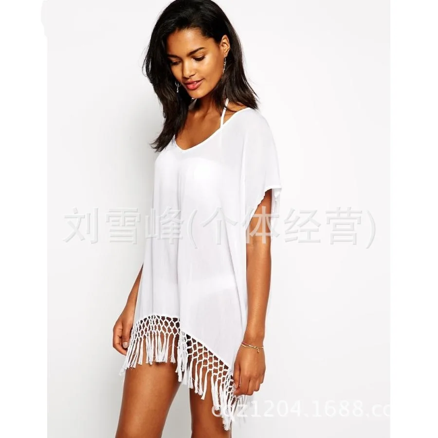 Оптовая продажа Южная Корея льняная пляжная юбка с кисточками, Пляжная накидка с v-образным вырезом gua xu