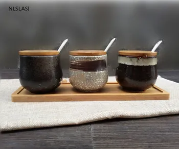 

Creative Japanese-style seasoning pot set, ceramic storage bottle, sugar bowl, oil and salt pot, seasoning cup, pepper pot