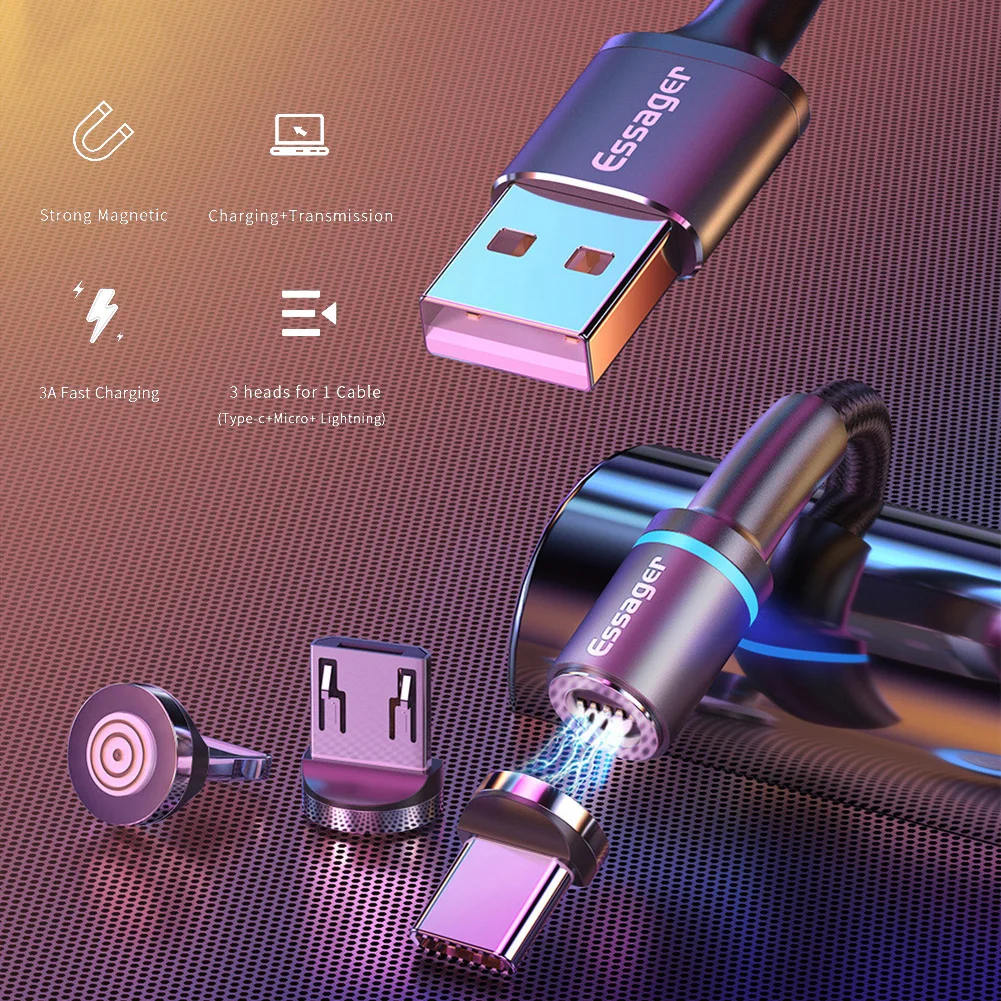 

Essager Magnetic Micro USB Cable for IPhone Samsung Android Fast Charging USB Cable 3m Cord Magnet Charger Adapter