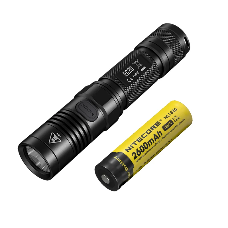 NITECORE EC20 960 люменов CREE XM-L2 T6 Водонепроницаемый Гладкий трубчатый корпус 18650 портативный фонарь для кемпинга - Испускаемый цвет: with NL1826 battery