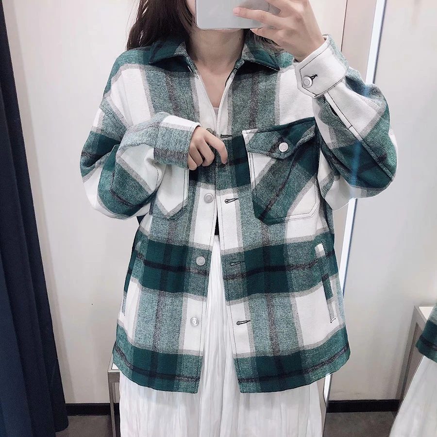 Harajuku твидовая футболка для колледжа Женская клетчатая Осенняя Базовая весенняя