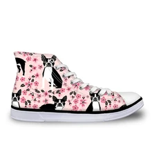 Doginthehole, Бостон-терьер, дизайн, принт, Вулканизированная Высокая парусиновая обувь на плоской подошве, Милая Женская Удобная обувь для подростков со шнуровкой