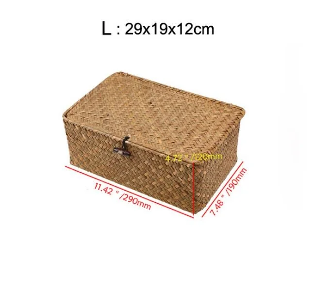 29X19X12CM Ручной работы водоросли плетеный ящик для хранения водорослей, корзина для хранения, отделочная корзина с крышкой, Солнцезащитная ванна, косметический контейнер для полотенец mx01161829 - Цвет: 29X19X12CM