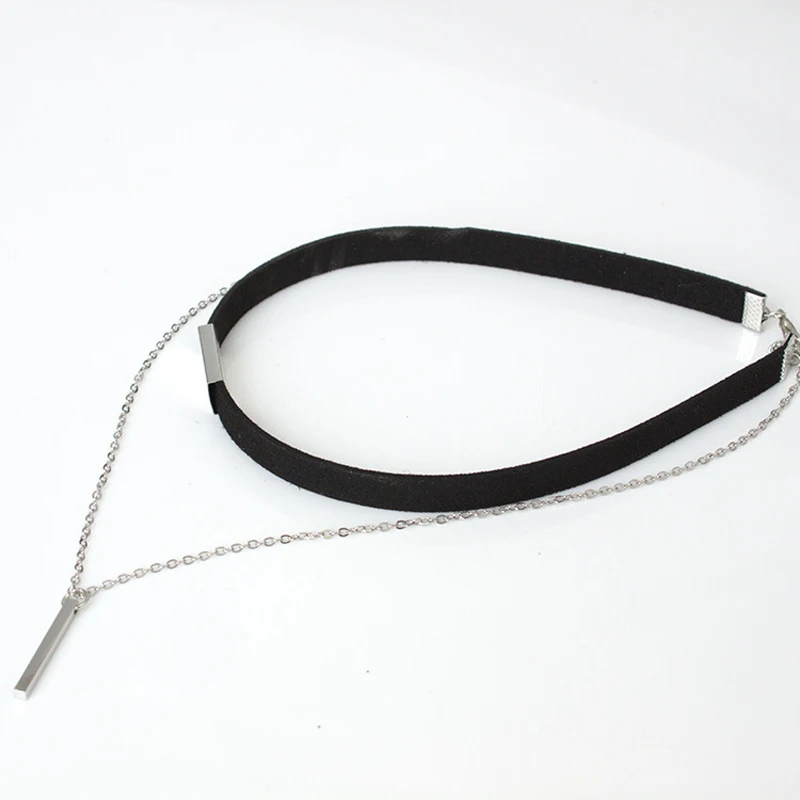 2021 New Black Velvet Choker Necklace Strip rope Chain Bar Square tube strip Chocker Women collar mujer collier femme ras du cou