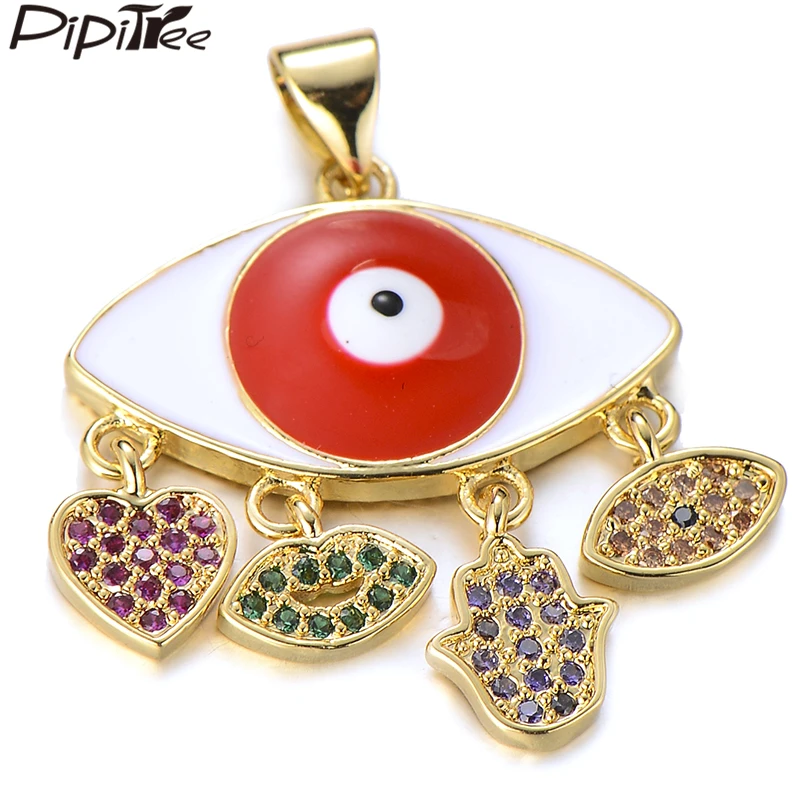 Pipitree DIY White Red Enamel Evil Eye Charms with CZ Heart Lips Hamsa Hand Pendants Copper Zircon Jewelry Making | Украшения и