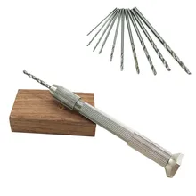 Mini taladro manual de aluminio con portabrocas sin llave + 10 piezas, broca giratoria, herramientas rotativas de perforación para carpintería, taladro de alta calidad