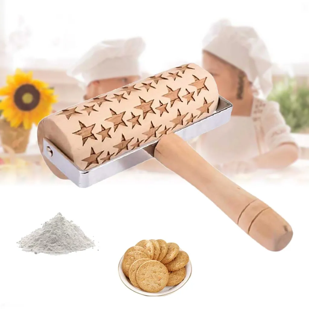 

Christmas Deer Wooden Rolling Pin Embossed Rolling Pin Christmas Wooden Rolling Pins For Baking Embossed Cookies Cake Roller