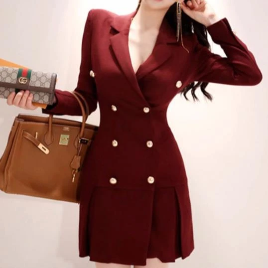 red long sleeve blazer dress