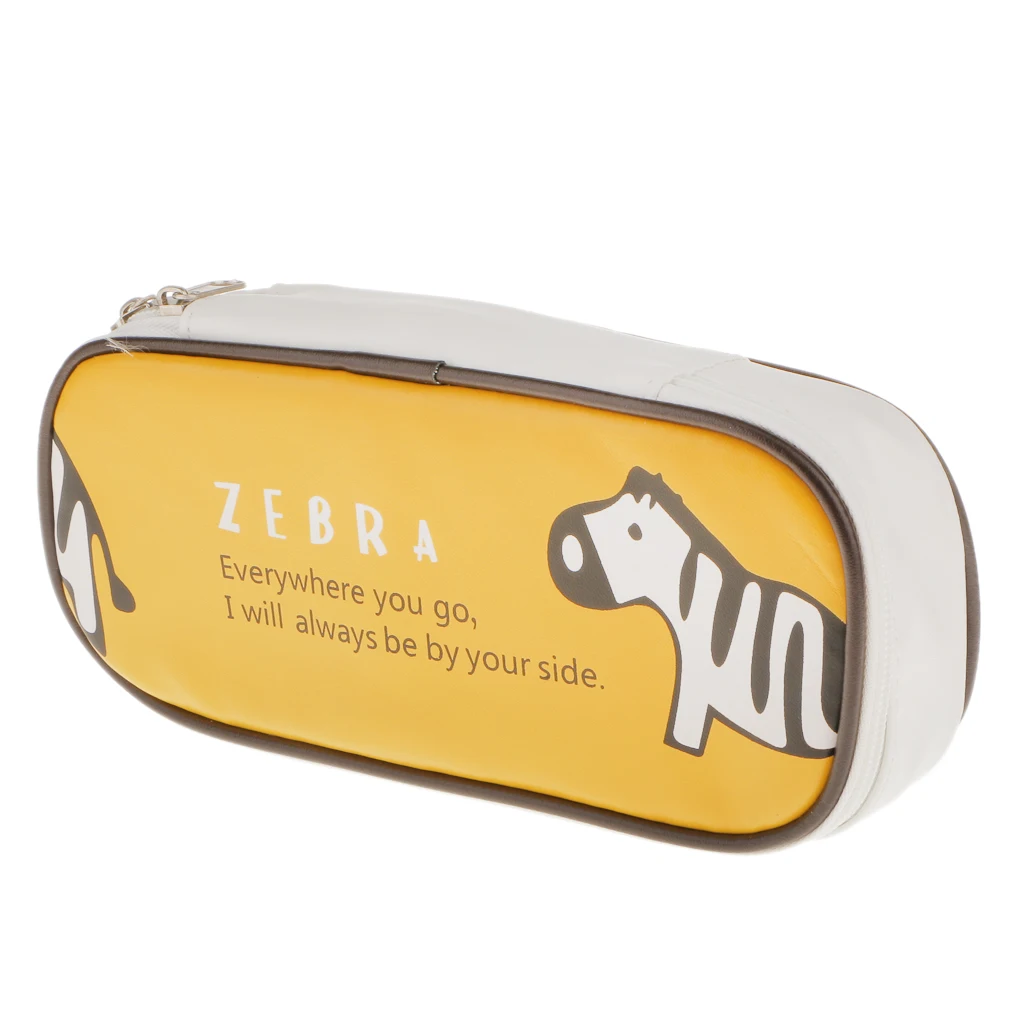 Cute Animal Paint PU Makeup Bag Kids School Pen Pencil Bag Case Yellow