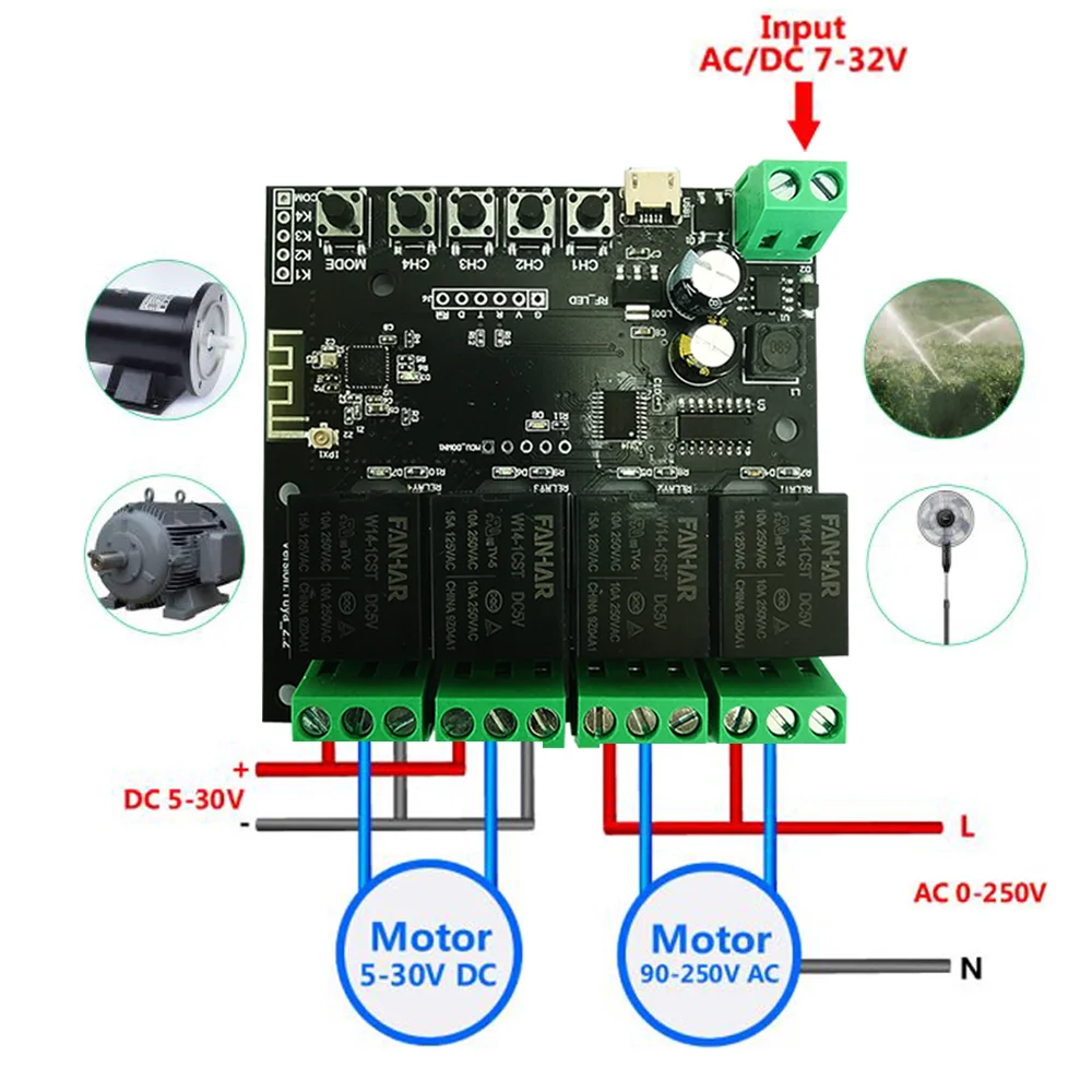 Módulo de Relé sem Fio Inteligente para Casa Inteligente com Alexa Tuya Interruptor Vida Inteligente App Controle Remoto Temporizador Google Hom 4ch wi fi - Image 4