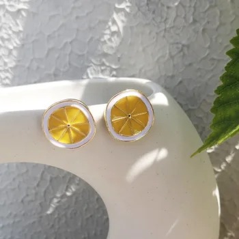 

S925 Silver Needle Creative Lemon Slices Ear Stud Women's 2020 New Style Fashion Hipster Simple GIRL'S Heart Non-mainstream Ear