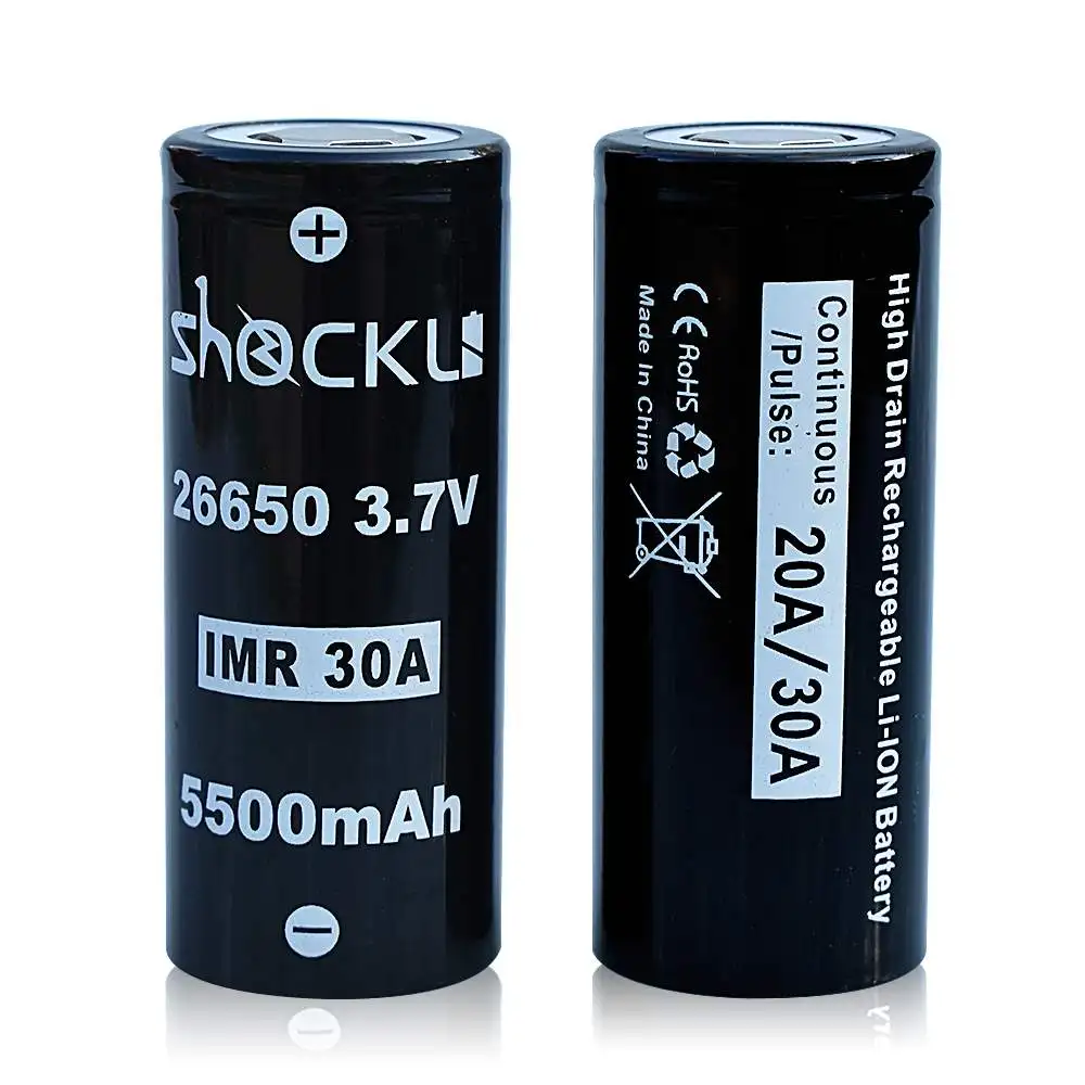 2 шт 3,7 V Shockli IMR 26650 аккумулятор 5500mah 30A литий-ионная аккумуляторная батарея с плоским верхом чехол для фонарика