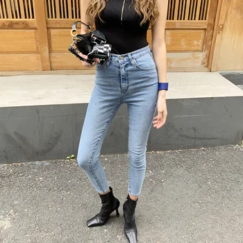 

2020 Chic Women Trousers All-match Women Denim Jeans Basic Skinny Fit High Waist Female Stretchable Pencil Jeans