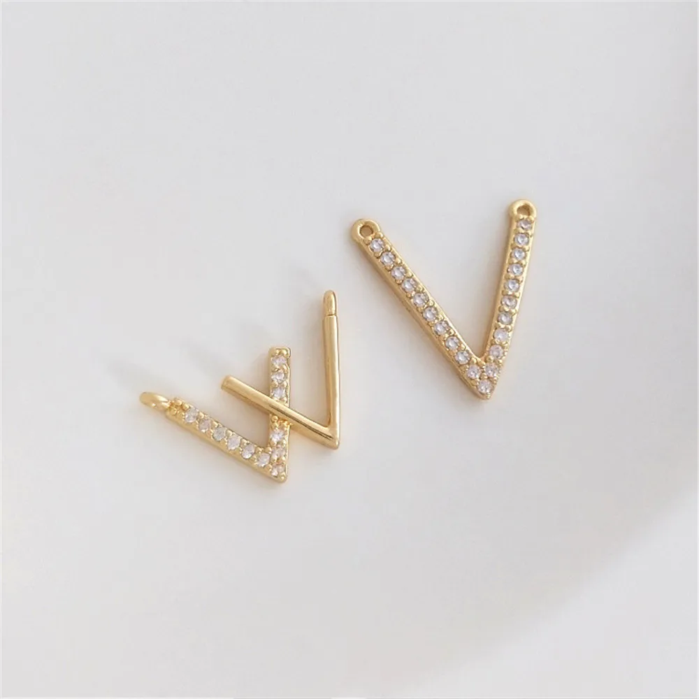 14K Gold Plated Geometric V zircon necklace pendant handmade clavicle chain pendant diy jewelry accessories