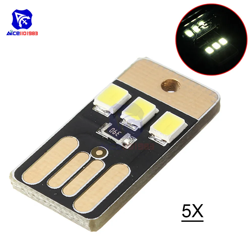 

diyamore 5PCS/Lot Mini 3 LED USB Light White Lamp Nightlight Camping Outdoor Portable for PC Power Bank