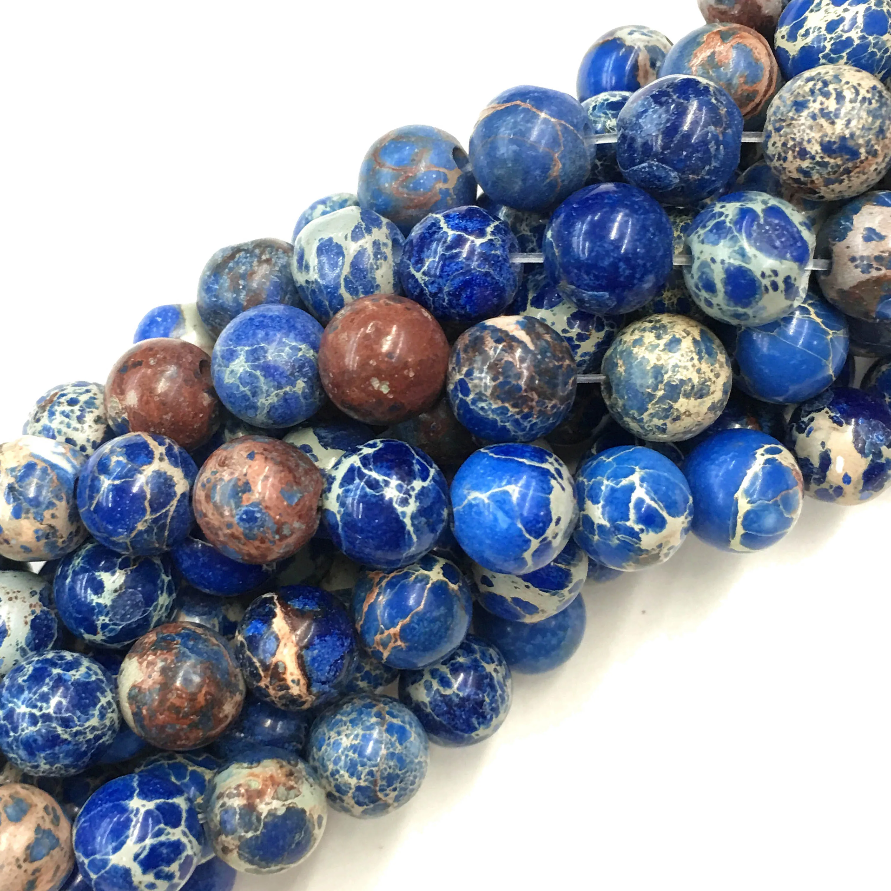 

10mm Factory Price Natural Blue Imperial Jasper Gemstone Spacer Round Loose BeadJewelry Accessories Making DIY Bracelet Necklace