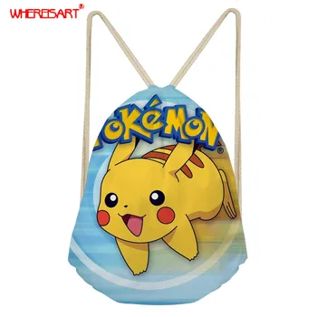 

WHEREISART Pokemon Anime Printed Drawstring Bag for Teen Girl Kid Women Pull Rope Shoulder Bags Travel Accessories Storage Bags
