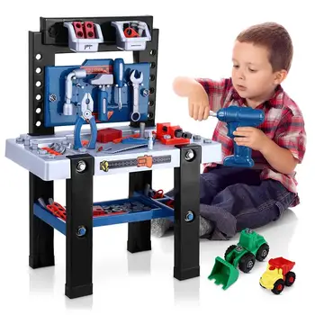 

iBaseToy 91pcs/set Kids Tool Set Repair Tool Stool Toys Kids Role Play Pretend Kit Educational Learning Toys (Blue)
