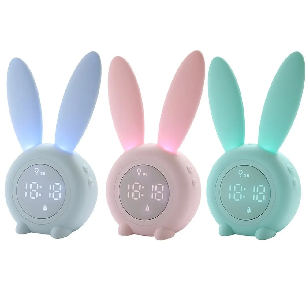 Portable Cute Rabbit Shape Digital Alarm Clock With Led Sound Night Light Function Table Wall Clocks For Home Decoration