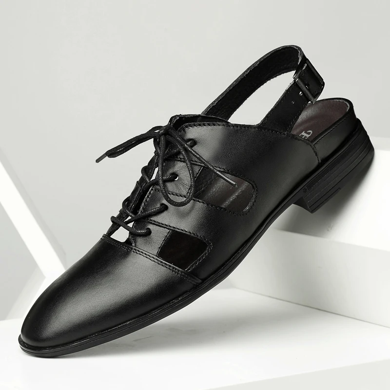 

2021 Man Cow Leather Shoes Man Office Business Dress Leather Flats Man Breathable Leather Wedding Shoes Slippers