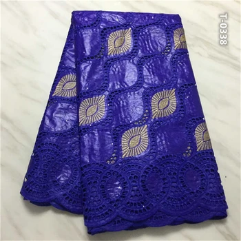 

African bazin riche fabric with brode Latest fashion embroidery bazin lace fabric with net lace blue 5Yards/Lot