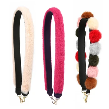 

New Plush Ball Woman Real Rabbit Fur Shoulder Straps For Bags High Quality Handles For Handbags Multiple Colors Accessories