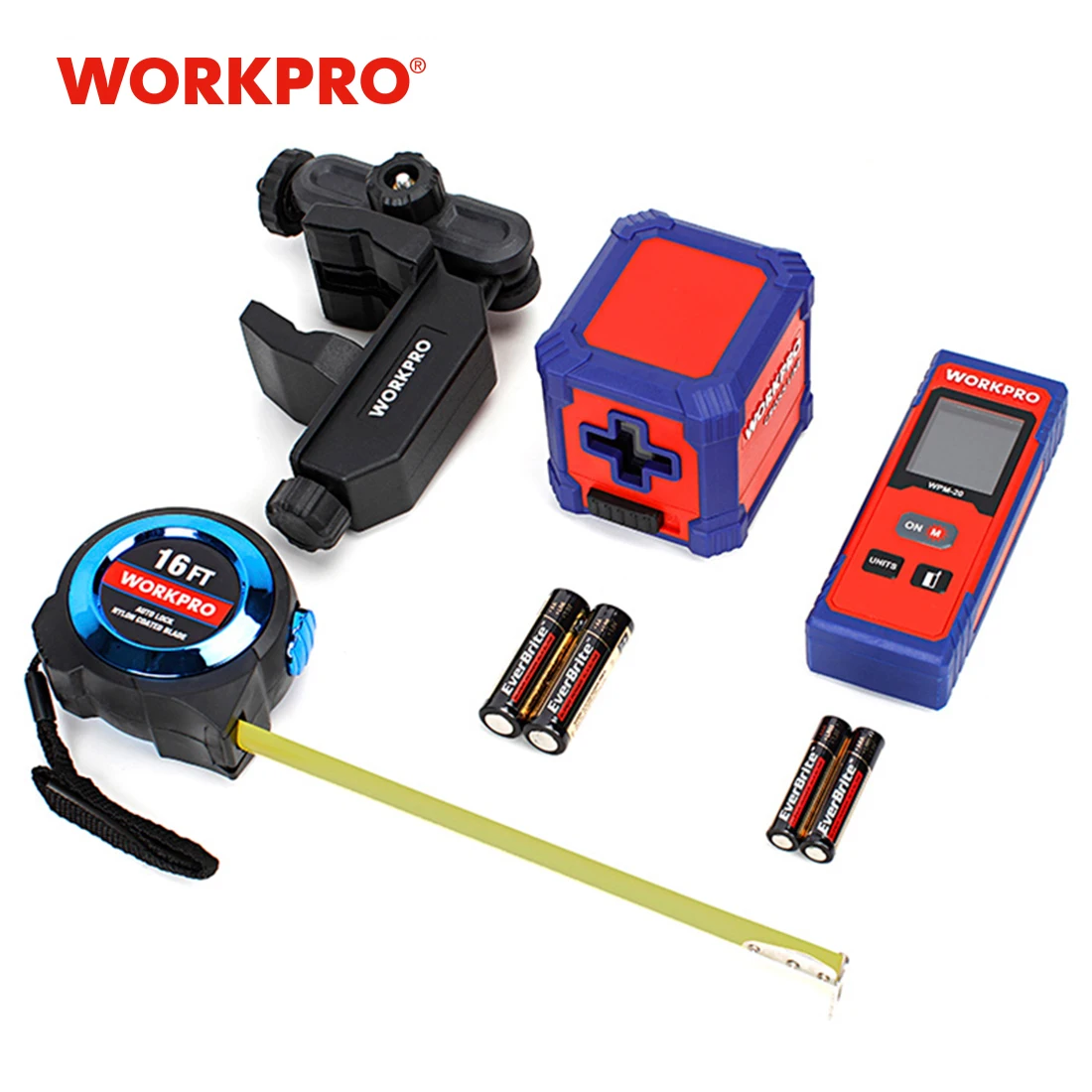 WORKPRO 3PCS Measure Tool Set 20M Laser Rangefinder Cross Link Laser