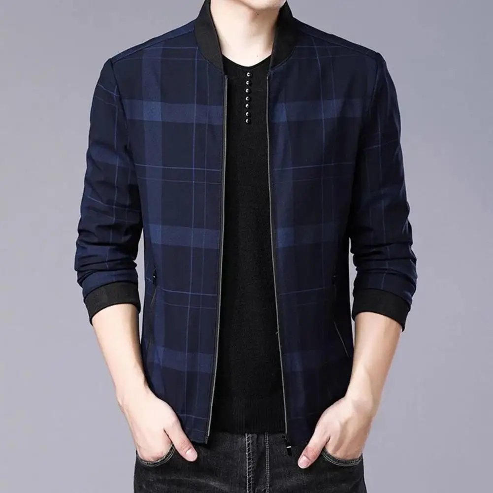 Hot！Winter/Autumn Men's Jacket  Casual Plaid Stand Collar Thin Regular All Match Men's Clothing Spring Jacket for Daily Wear